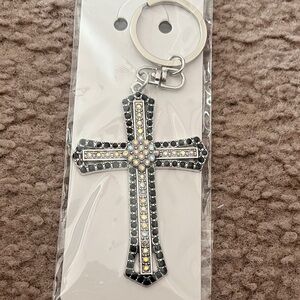 Rhinestone Cross Keychain - Iridescent & Black